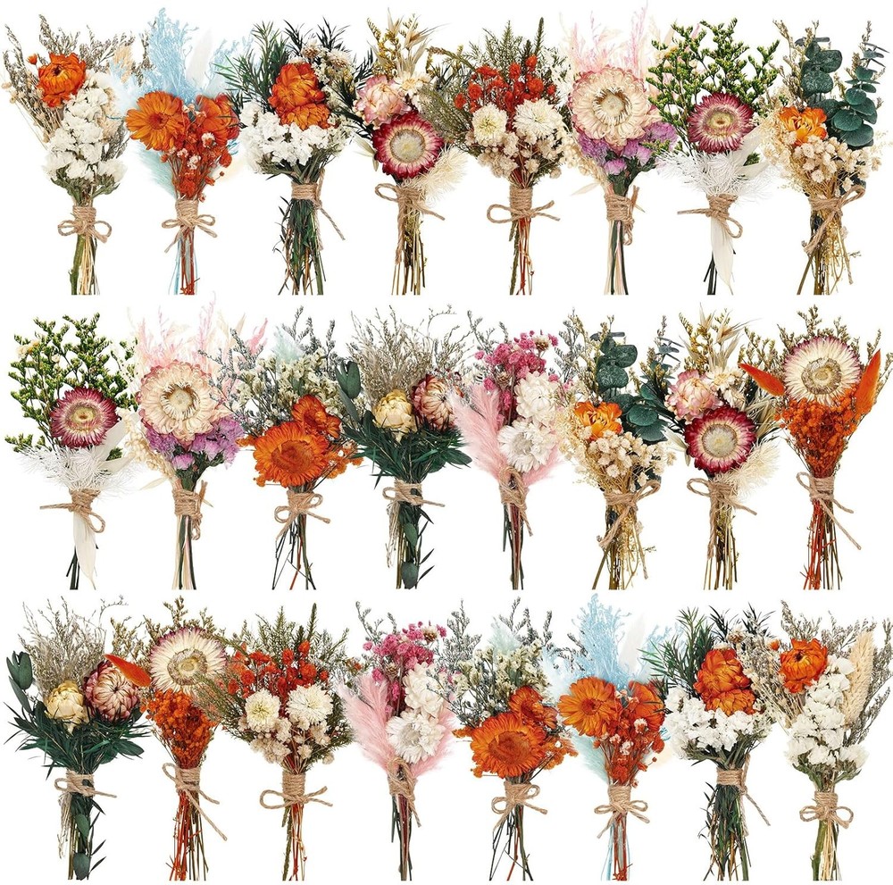 24 Pcs Boho Dried Flower Bouquet Mini Wedding Handmade Dry Flowers
