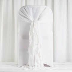 White Premium Curly Chiffon CHAIRS Covers Cap SASHES Bows Ties Wedding Home