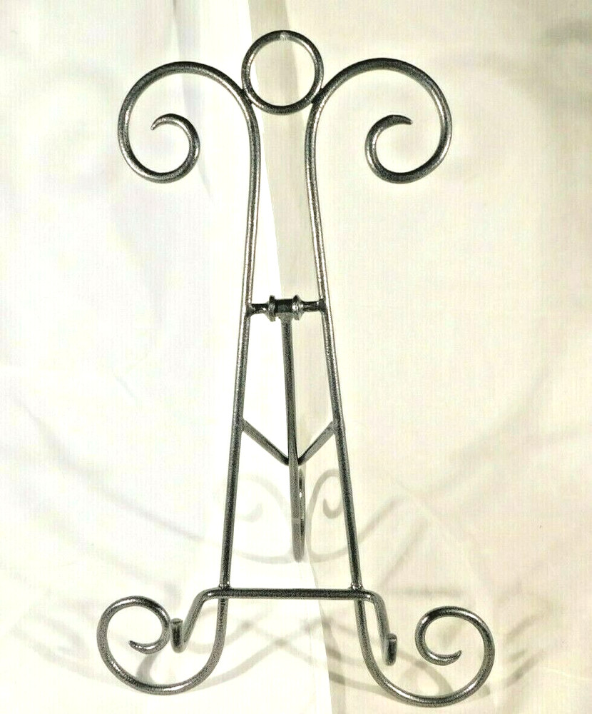 Easel Display Stand XL Large Size Scroll Design Dark Silver Folding