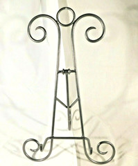 Easel Display Stand XL Large Size Scroll Design Dark Silver Folding