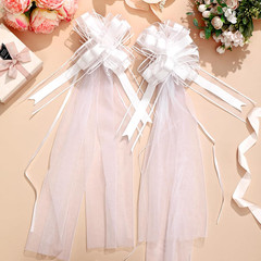 Large White Wedding Pew Bows with Tulle Tails – 12 Set Aisle Decorations