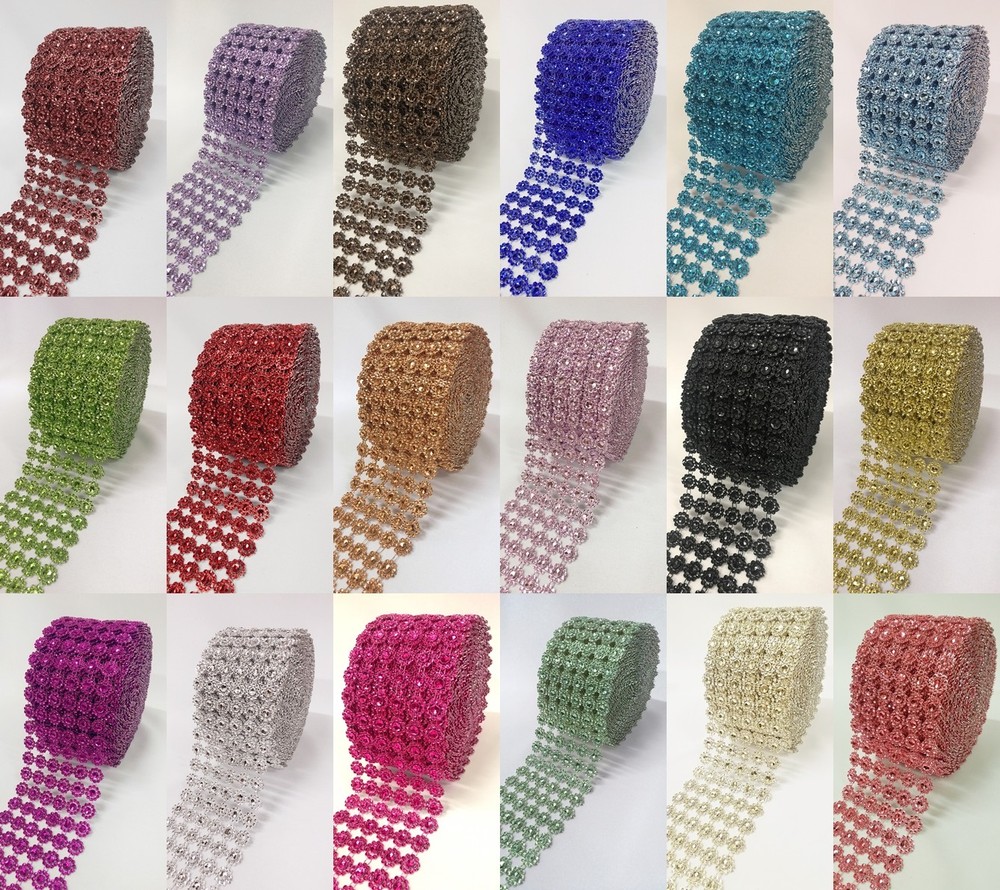 Diamond Flower Mesh 4 Inch X 10 Yards Rhinestone Ribbon Wrap for Wedding Party