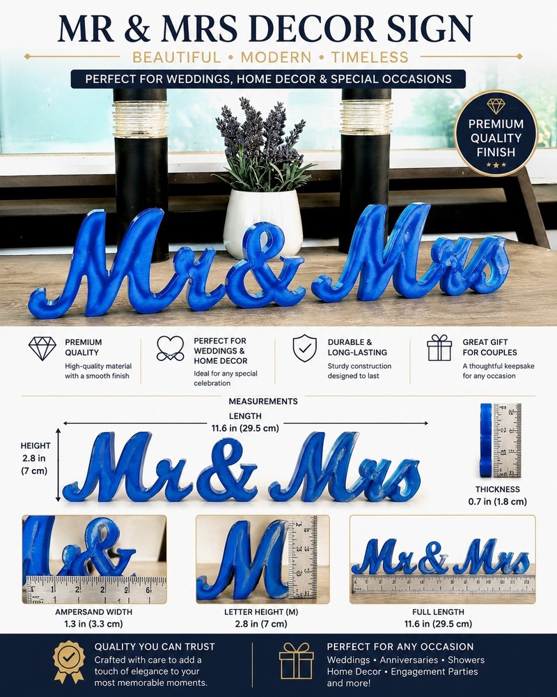 Mr & Mrs Decor Sign Blue Wedding Table Decoration Anniversary Gift