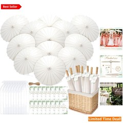 12 Pack 23.6 Inch Wedding Paper Parasols Thank You Cards White Vintage Bridal…