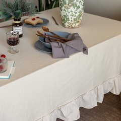 Retro Farmhouse Ruffle Tablecloth Cotton Flounces Trim Washable Table Cover T…