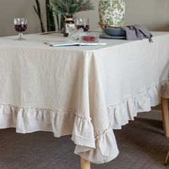 Retro Farmhouse Ruffle Tablecloth Cotton Flounces Trim Washable Table Cover T…
