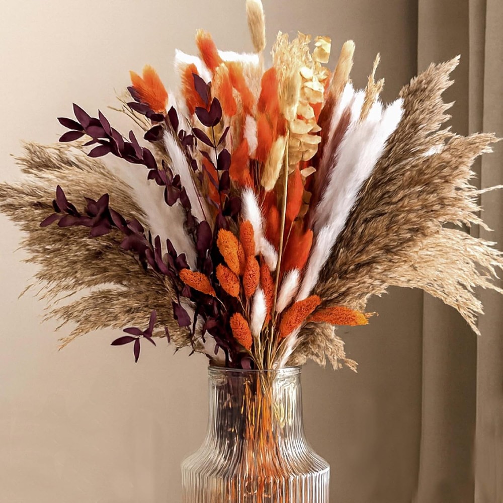 130Pcs Real Oran Ppas Grass, 17″ Natural Dried Flowers Boho Winter