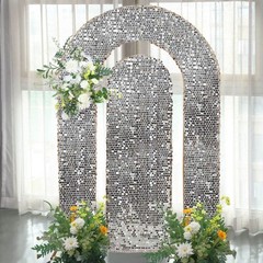 2 SILVER Big Sequin Wedding Arch Backdrop Stand Covers Wedding Events Party