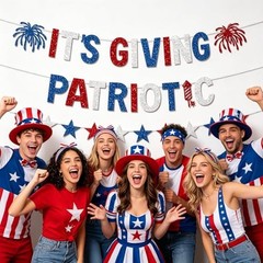 It’s Giving Patriotic Banner, Glitter 4th of July Banner Red White and Blue