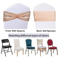 Pack of Chair Sashes Bands Stretch Spandex One-Sided Sequin 100 Rose Gold