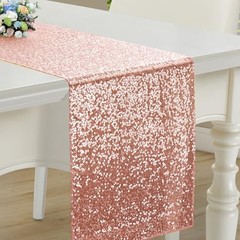 RUDONG M 1 Pack Sequin Table Runner 12 x 108 Inch, Rectangle 1pc Rose Gold