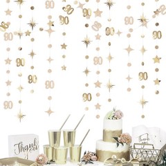 Champagne Gold 90th Birthday Decorations Number 90 Circle Dot Star Garland St…