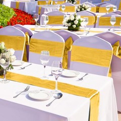4 Pack Satin Table Runner 12 x 108 Inch Golden Long Bright Silk and Smooth