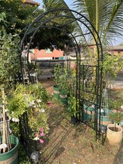 Metal Garden Arch with Ground Stakes Climbing Plant Trellis Wedding Frame Decor