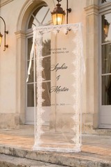 Custom Sheer Lace Wedding Welcome Sign, Modern Ceremony Banner