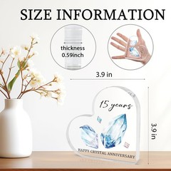 15th Wedding Anniversary Heart Shaped Acrylic Plaque Decor for Husband and Wife