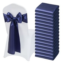 VEVOR 50PCS Navy Blue Spandex Chair Sashes Elastic Bows Wedding Party Dining