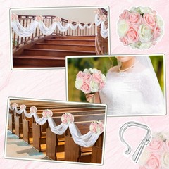 34 Pcs Wedding Aisle Pew Decor – Tulle Silk Hydrangea Flowers, White & Pink, Cer