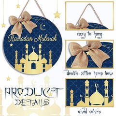 Shellwei Ramadan Door Sign for Front Door Ramadan Kareem Hanger Wreaths Eid M…