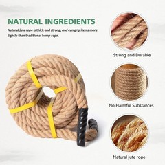 Jute Rope 3/4 in × 100 ft Natural Material Heavy Duty Twisted for Indoor Ou