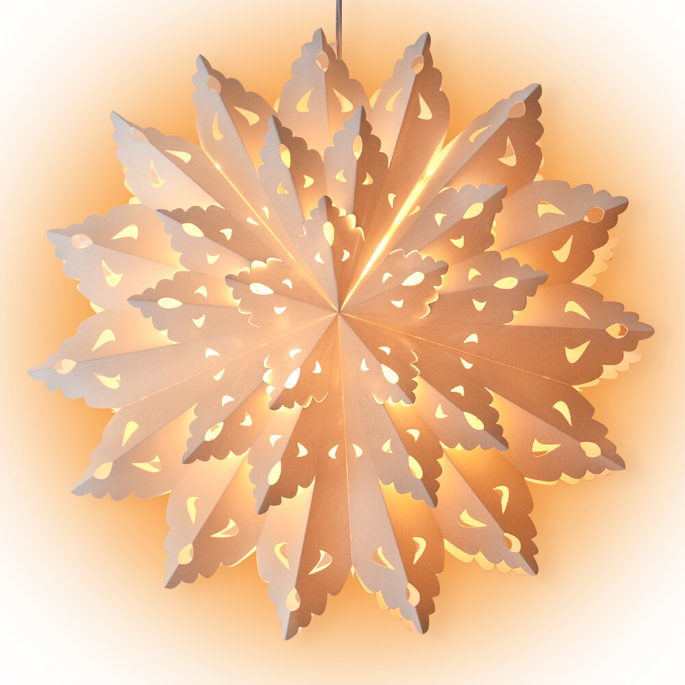 Quasimoon 22″ Bright White Blizzard Wreath Snowflake Paper Star Lantern, Hang…