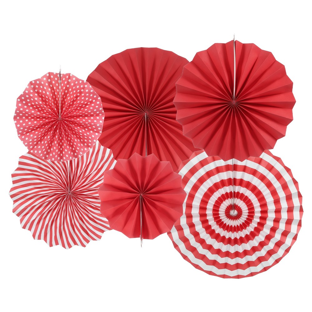 12Pcs Hanging Paper Fans Party Set Decoration for Home Birthday Wedding Red
