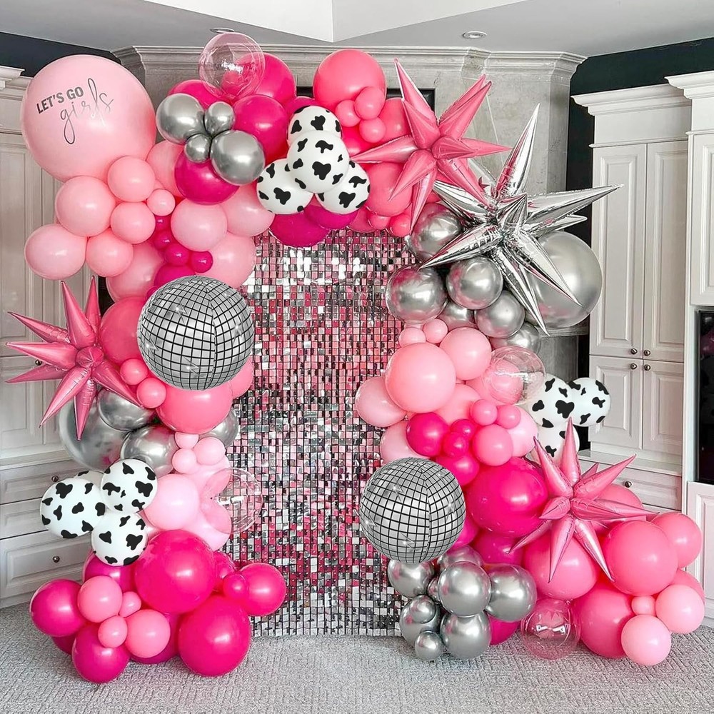128pcs Disco Cowgirl Party Decorations, Hot Pink Silver Cowgirl Balloon Arch …