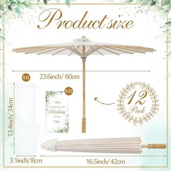 12 Pack 23.6 Inch Wedding Paper Parasols Thank You Cards White Vintage Bridal…