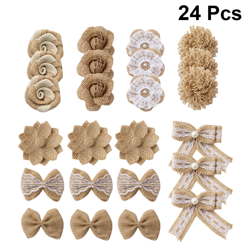 24PCS making burlap flowers flower brooch craft in 1 Set Small flowers for