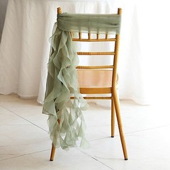 DUSTY SAGE Premium CHAIR COVER with Curly Chiffon Ruffled SASHES Wedding