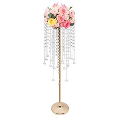 10 Pieces 75cm Gold Flower Stands with Crystal Beads for Elegant Decor