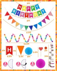 Happy Birthday Party Decorations – Colorful Happy Birthday Banner Swirl Strea…