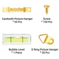 251Pcs Picture Hanging Kit, Include 50 Sawtooth Picture Hangers, 50 D Rings, …