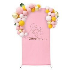 Wedding Backdrop Stand 3.28×6.56ft White Pink Photo Booth Stand with Cloth Cover