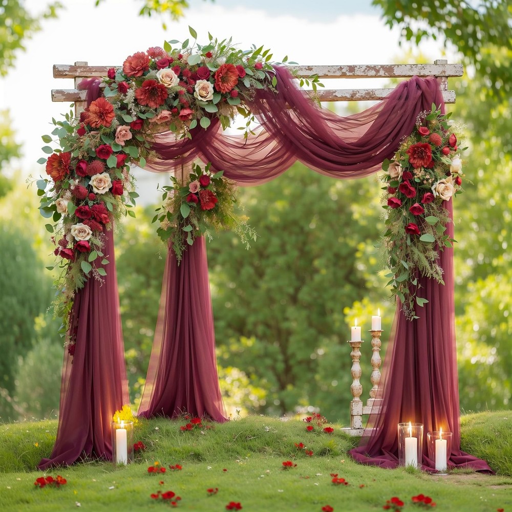 Arch Drapes for Wedding Arch Draping Fabric Burgundy Sheer Backdrop Curtain f…