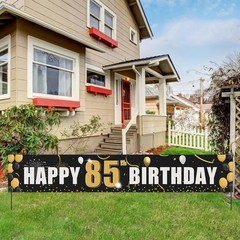 Happy 85th Birthday Yard Banner, Golden 85th Birthday Party Hanging Decoratio…
