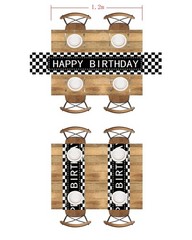Happy Birthday Table Runner Black and White Checkerboard Birthday Party Decor…