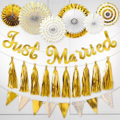Wedding Decorations Set (Gold), Bridal Shower Decoration w/ Just Married Banner,