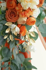 Artificial Wedding Flowers & Draping Fabric Set: Elegant Burnt Orange Decor