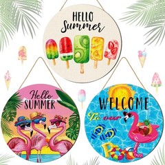 Blosssound 3 Pcs Hello Summer Door Sign 12 Inch Summer Wooden Welcome Sign Fr…
