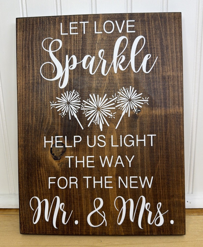 Let Love Sparkle Rustic Wooden Wedding Send Off Sign Mr & Mrs Decor