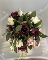 Elegant Artificial Rose Bouquet Burgundy, Cream & Blush Wedding, Home Décor