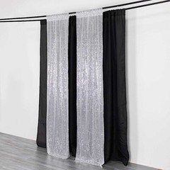 2 SILVER 8ft x 2ft Sequined Backdrop Curtain with Rod Pockets Wedding