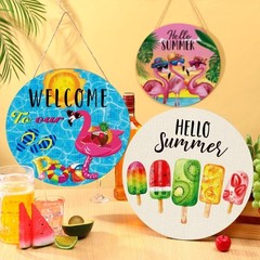 Blosssound 3 Pcs Hello Summer Door Sign 12 Inch Summer Wooden Welcome Sign Fr…
