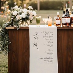 Minimalist Boho Fabric Wedding Bar Menu Sign Cocktail Banner