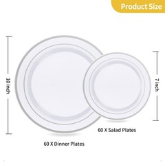 Goodluck 120PCS Silver Plastic Plates, Heavy Duty Disposable Silver Plates wi…