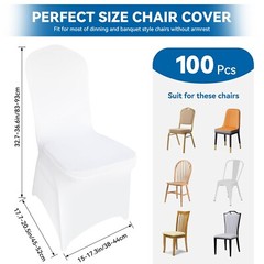 100 Pieces White Chair Covers – Versatile Stretch Polyester Spandex Dining Ch…
