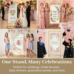 Gold Adjustable Wedding Welcome Sign Stand – 50/68 Inch Metal Holder
