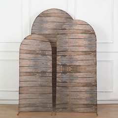 3 Spandex Fitted Round Top Arch Backdrop STAND COVERS Set Wooden Design Party