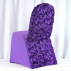 Purple Satin Rosette SPANDEX Stretchable Banquet CHAIR COVER Wedding